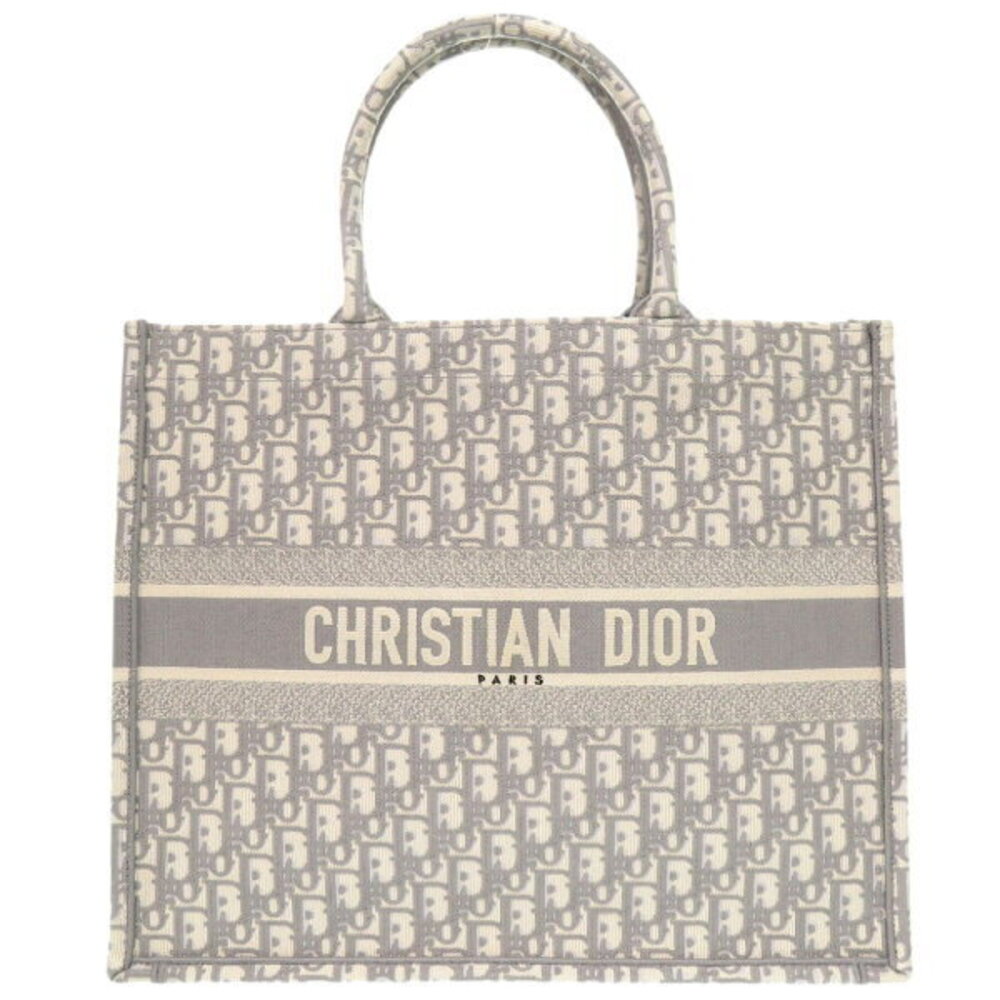 Christian Dior Book Tote Oblique Embroidery Gray Canvas Bag